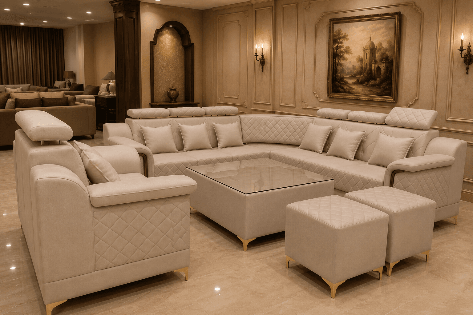 Spacious sectional sofa in a showroom setting